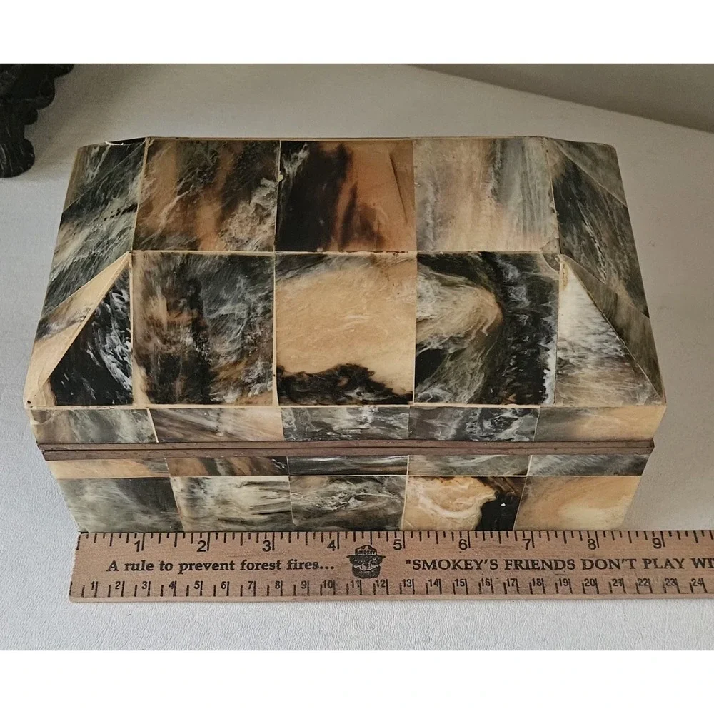 Vintage Tessellated Horn Trinket Box With Brass Trim